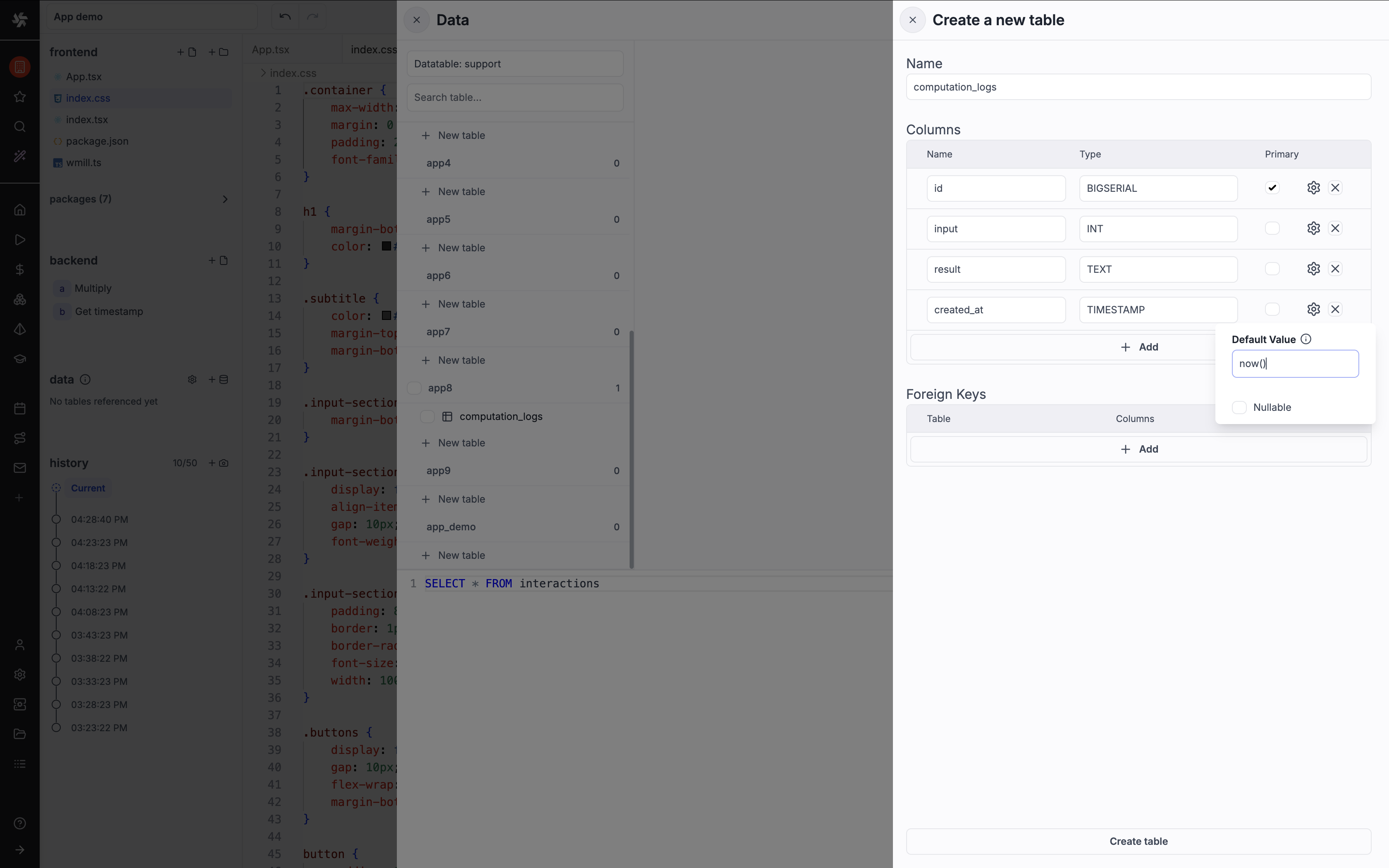 Create table