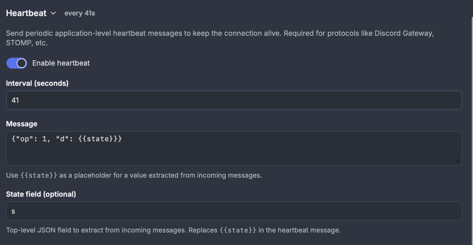Heartbeat configuration for Discord